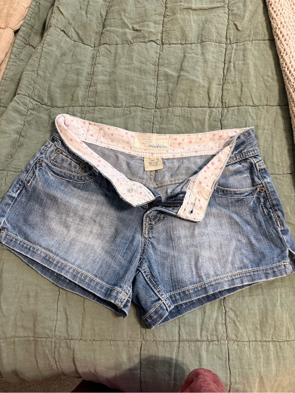 Maurices Light Blue Washed Denim Shorts with Printed Waistband